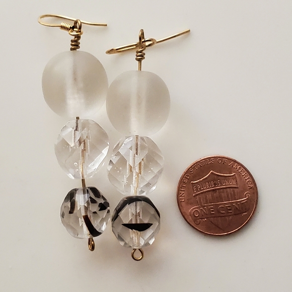 Glass Bead Dangle Earrings On Gold Wire - Picture 3 of 3